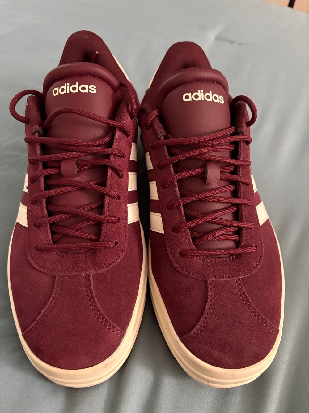 Adidas women’s VL Court Maroon Sneakers w White Stripes. Platform. Size 9.5